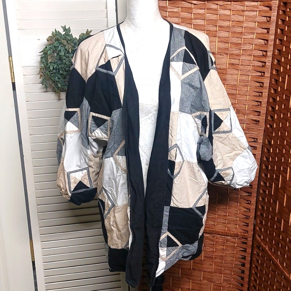 Vintage 80s-90s Yak Magik Quilted Patchwork Art To Wear Reversible Coat